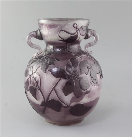 A large Gallé cameo Cristallerie two handled vase, c.1900, height 27cm
